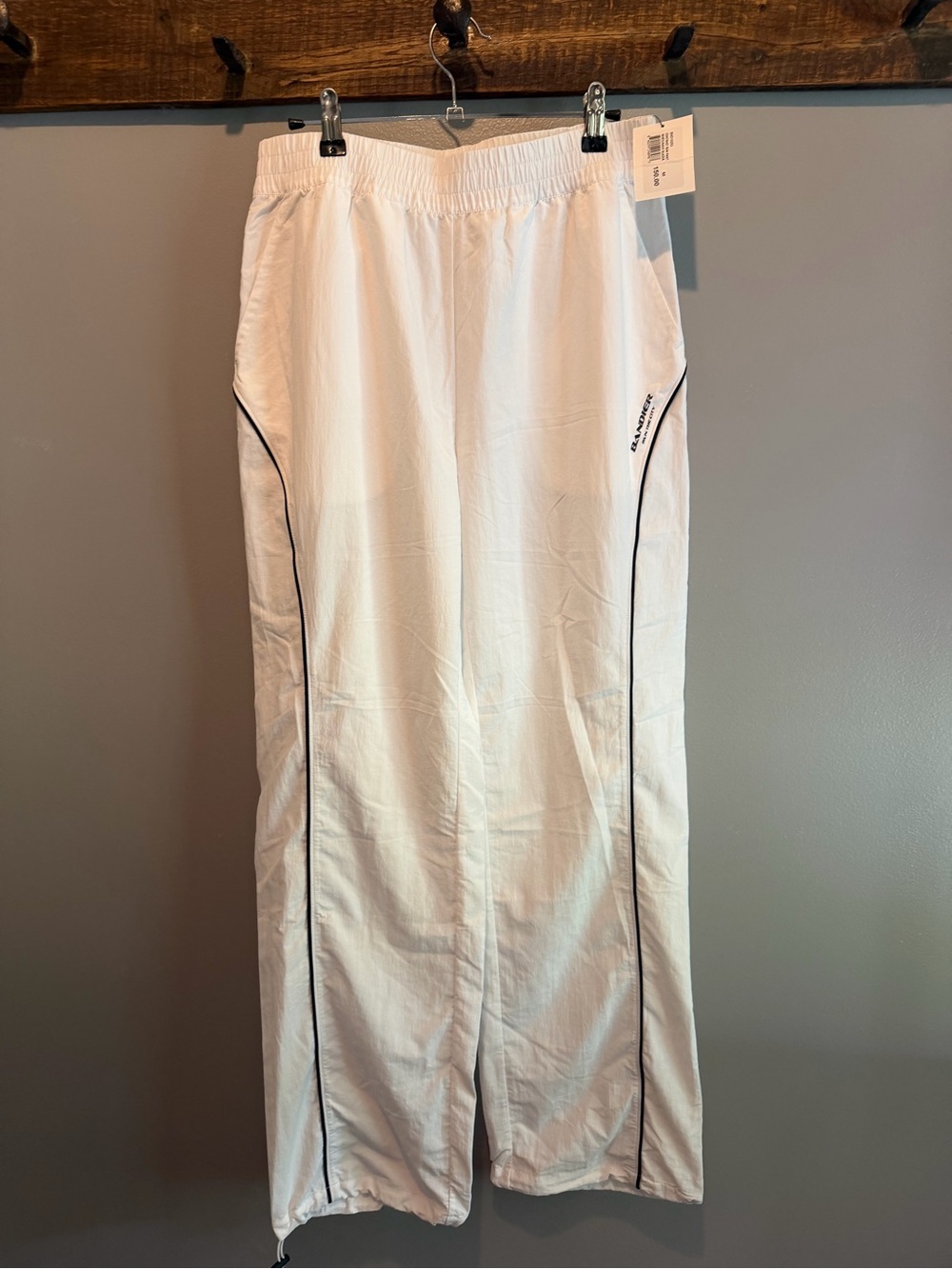 White Jogger-Style Track Pants with Black Side Piping